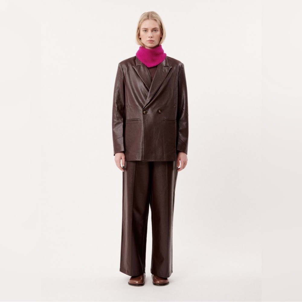 FRNCH Paris Oversized Faux Leather Chocolate Brown Blazer Size Small